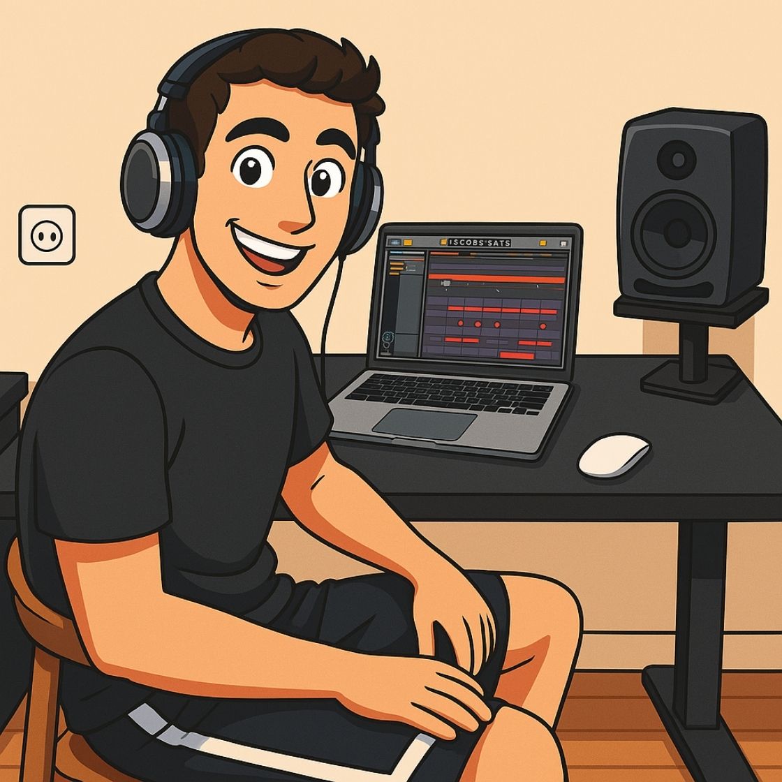 Alumno en su home studio estilo cartoon